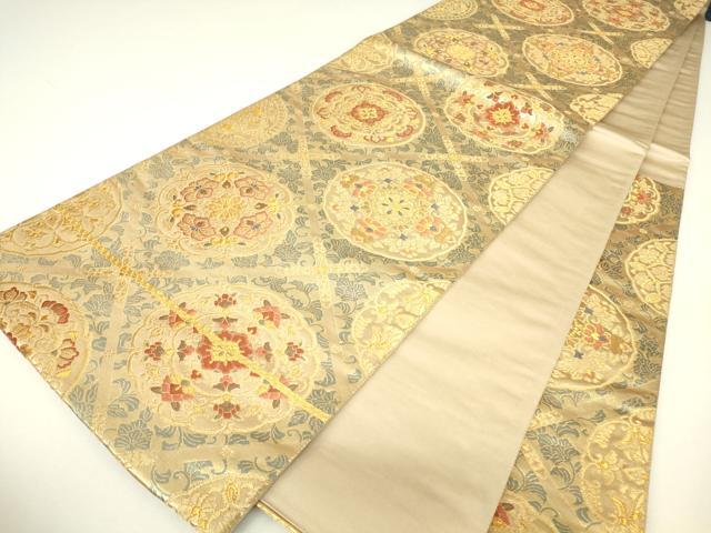 平和屋着物▼六通柄袋帯　正倉院天井花文　金糸　正絹　逸品　DABH6743az