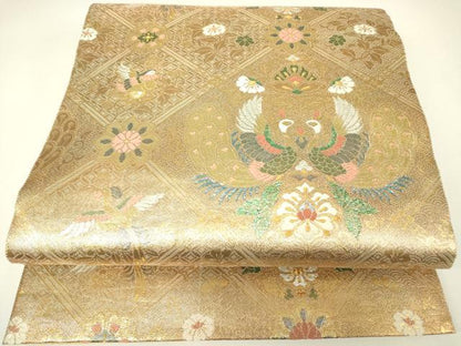 平和屋着物▼六通柄袋帯　格天舞鳳文　金銀糸　正絹　逸品　DABH6744az