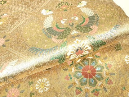 平和屋着物▼六通柄袋帯　格天舞鳳文　金銀糸　正絹　逸品　DABH6744az
