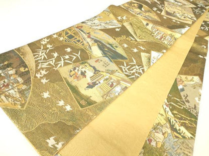 平和屋本店▼全通全景柄袋帯　本金箔　東海道五十三次　正絹　逸品　DABH6746az