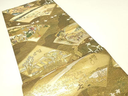 平和屋本店▼全通全景柄袋帯　本金箔　東海道五十三次　正絹　逸品　DABH6746az