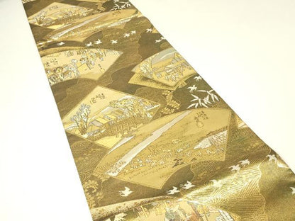 平和屋本店▼全通全景柄袋帯　本金箔　東海道五十三次　正絹　逸品　DABH6746az