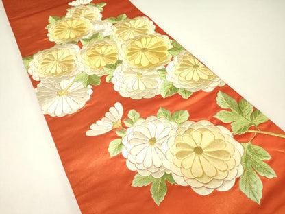 平和屋着物▼総刺繍　太鼓柄袋帯　駒刺繍　菊文　金糸　正絹　逸品　DABH6748az