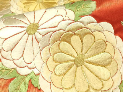 平和屋着物▼総刺繍　太鼓柄袋帯　駒刺繍　菊文　金糸　正絹　逸品　DABH6748az