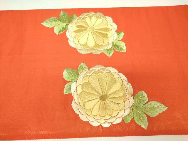 平和屋着物▼総刺繍　太鼓柄袋帯　駒刺繍　菊文　金糸　正絹　逸品　DABH6748az