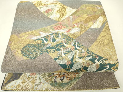 平和屋着物▼六通柄袋帯　短冊取逍遥文　金糸　正絹　逸品　DABH6749az