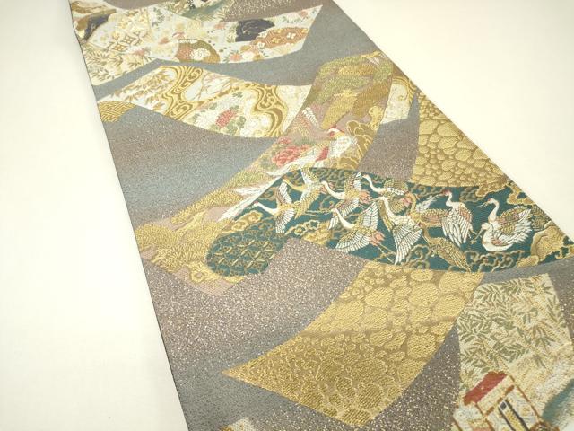 平和屋着物▼六通柄袋帯　短冊取逍遥文　金糸　正絹　逸品　DABH6749az