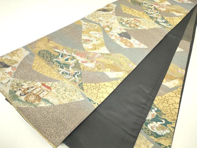 平和屋着物▼六通柄袋帯　短冊取逍遥文　金糸　正絹　逸品　DABH6749az
