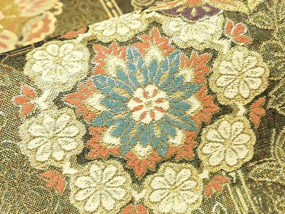 平和屋着物▼六通柄袋帯　正倉院花文　金糸　正絹　逸品　DABH6751az
