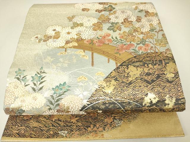 平和屋着物▼綴れ　六通柄袋帯　慶秋橋段文　金銀糸　正絹　逸品　DABH6752az