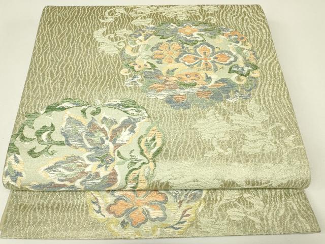 平和屋着物▼六通柄袋帯　更紗花文　金糸　正絹　逸品　DABH6753az