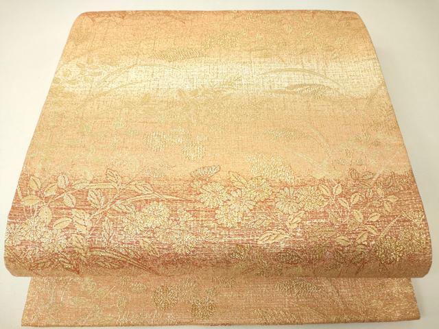 平和屋着物▼六通柄袋帯　横段花文　金糸　正絹　逸品　DABH6755az