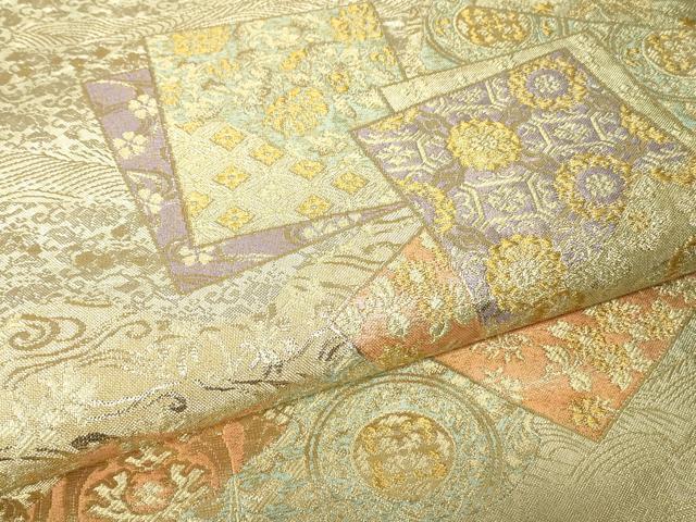 平和屋着物▼六通柄袋帯　色紙重ね花文　金糸　正絹　逸品　DABH6756az