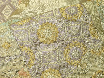 平和屋着物▼六通柄袋帯　色紙重ね花文　金糸　正絹　逸品　DABH6756az