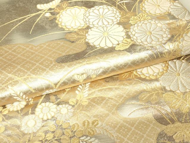 平和屋着物▼六通柄袋帯　琳派二重引箔　菊霞文　金銀糸　正絹　逸品　DABH6762az