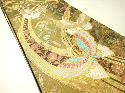 平和屋着物▼六通柄袋帯　吉祥舞蝶文　金銀糸　正絹　逸品　DABH6764az