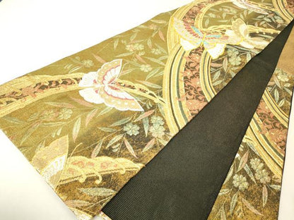 平和屋着物▼六通柄袋帯　吉祥舞蝶文　金銀糸　正絹　逸品　DABH6764az