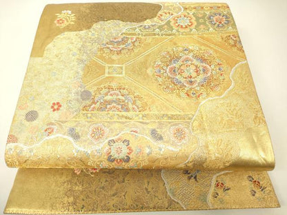 平和屋着物▼六通柄袋帯　螺鈿箱の景　金糸　正絹　逸品　DABH6767az