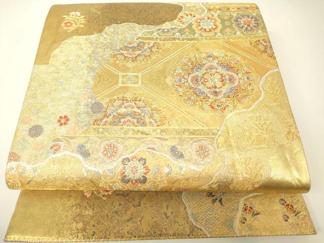 平和屋着物▼六通柄袋帯　螺鈿箱の景　金糸　正絹　逸品　DABH6767az