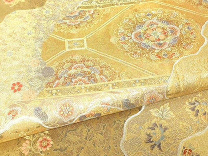 平和屋着物▼六通柄袋帯　螺鈿箱の景　金糸　正絹　逸品　DABH6767az