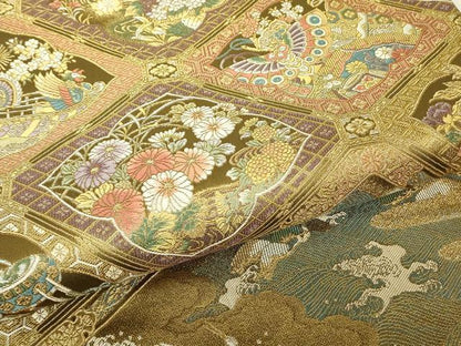 平和屋本店▼六通柄袋帯　琳派瑞祥錦　本金箔つづれ　正絹　逸品　DABH6770az