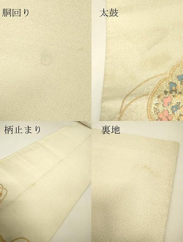 平和屋着物▼太鼓柄袋帯　明綴　鏡裏花文　金銀糸　正絹　逸品　DABH6775az
