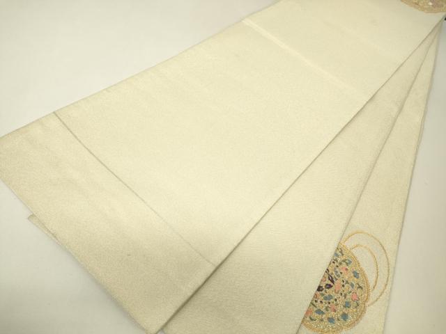 平和屋着物▼太鼓柄袋帯　明綴　鏡裏花文　金銀糸　正絹　逸品　DABH6775az