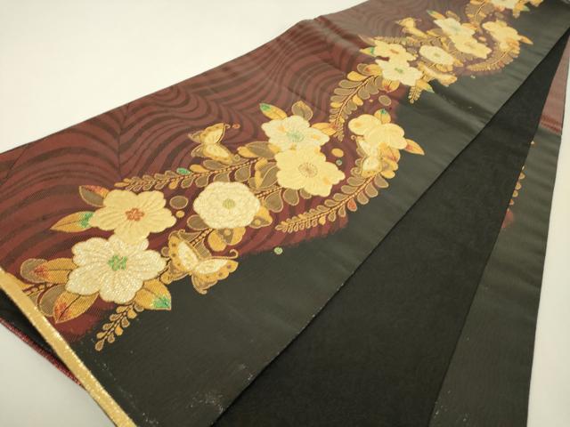 平和屋着物▼六通柄袋帯　辻が花舞蝶文　金糸　正絹　逸品　DABH6776az