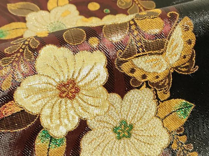 平和屋着物▼六通柄袋帯　辻が花舞蝶文　金糸　正絹　逸品　DABH6776az