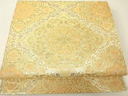 平和屋着物▼六通柄　本袋帯　正倉院花文　金糸　正絹　逸品　DABH6780az