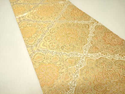平和屋着物▼六通柄　本袋帯　正倉院花文　金糸　正絹　逸品　DABH6780az