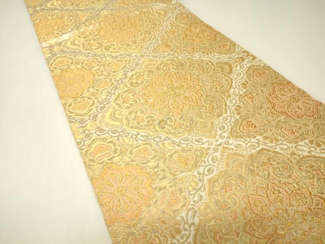 平和屋着物▼六通柄　本袋帯　正倉院花文　金糸　正絹　逸品　DABH6780az