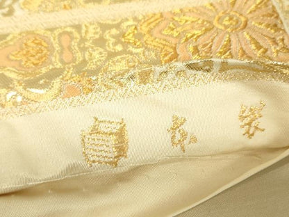 平和屋着物▼六通柄　本袋帯　正倉院花文　金糸　正絹　逸品　DABH6780az
