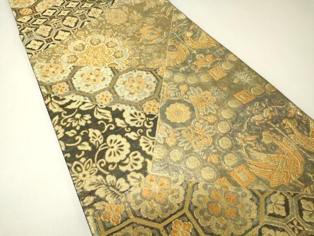 平和屋着物▼六通柄袋帯　向い鳥正倉院花文　金糸　正絹　逸品　DABH6785az