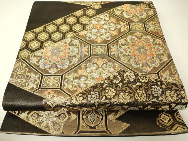 平和屋着物▼六通柄袋帯　松皮取華文　金糸　正絹　逸品　DABH6790az