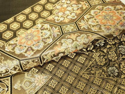 平和屋着物▼六通柄袋帯　松皮取華文　金糸　正絹　逸品　DABH6790az