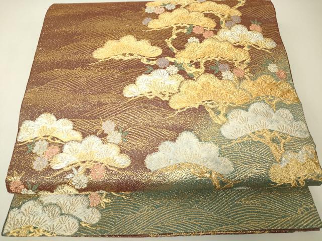 平和屋着物▼綴れ　六通柄袋帯　刻朱織　花松文　金糸　正絹　逸品　DABH6792az