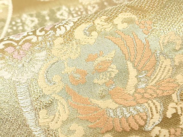 平和屋着物▼西陣　六通柄袋帯　正倉院鳳凰花文　銀糸　証紙付き　正絹　逸品　DABH6796az