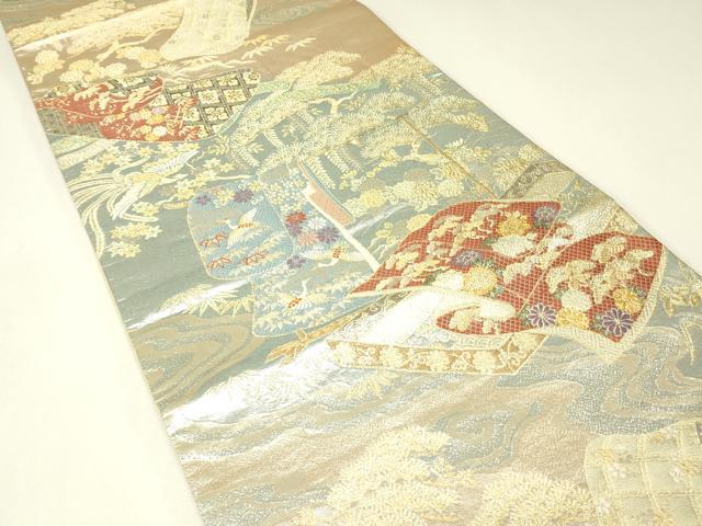平和屋着物▼六通柄袋帯　誰が袖花文　金糸　正絹　逸品　DABH6803az