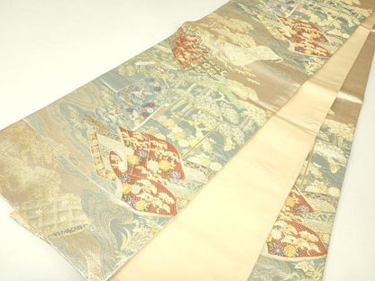 平和屋着物▼六通柄袋帯　誰が袖花文　金糸　正絹　逸品　DABH6803az