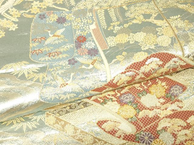 平和屋着物▼六通柄袋帯　誰が袖花文　金糸　正絹　逸品　DABH6803az