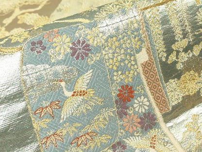 平和屋着物▼六通柄袋帯　誰が袖花文　金糸　正絹　逸品　DABH6803az