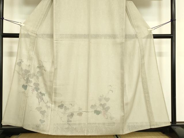 平和屋着物▽訪問着　無双　紗袷　紗×紗　葡萄蔦の葉　手描き　正絹　逸品　DABH6810az