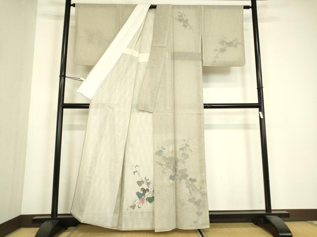 平和屋着物▽訪問着　無双　紗袷　紗×紗　葡萄蔦の葉　手描き　正絹　逸品　DABH6810az