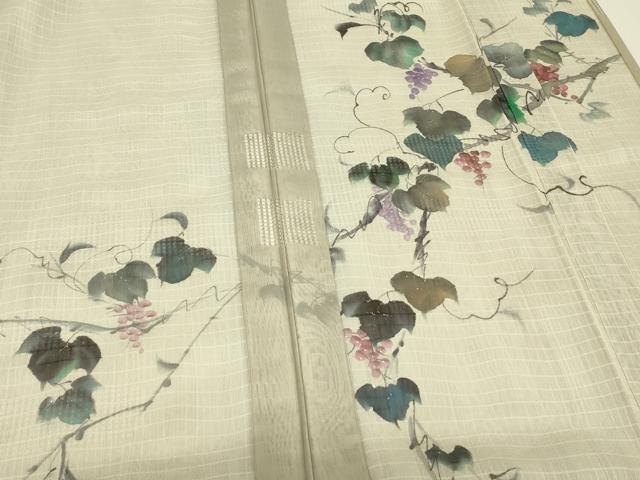 平和屋着物▽訪問着　無双　紗袷　紗×紗　葡萄蔦の葉　手描き　正絹　逸品　DABH6810az