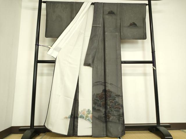 平和屋着物▽訪問着　無双　紗袷　紗×絽　名所風景文　手描き　正絹　逸品　DABH6811az
