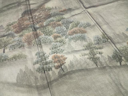 平和屋着物▽訪問着　無双　紗袷　紗×絽　名所風景文　手描き　正絹　逸品　DABH6811az