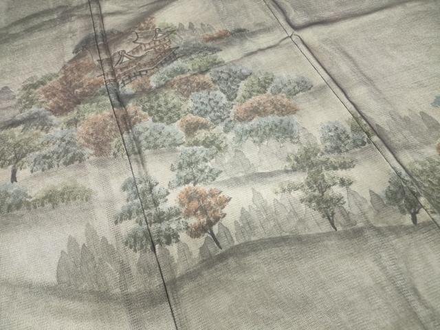 平和屋着物▽訪問着　無双　紗袷　紗×絽　名所風景文　手描き　正絹　逸品　DABH6811az