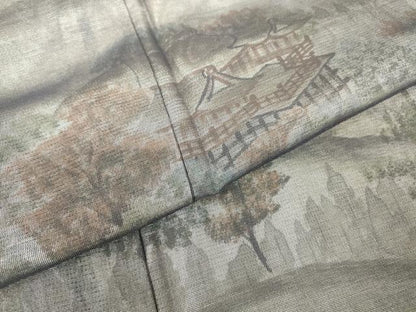 平和屋着物▽訪問着　無双　紗袷　紗×絽　名所風景文　手描き　正絹　逸品　DABH6811az