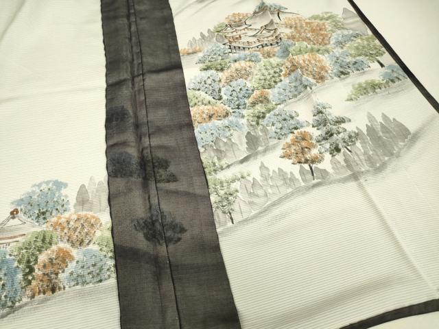 平和屋着物▽訪問着　無双　紗袷　紗×絽　名所風景文　手描き　正絹　逸品　DABH6811az